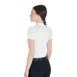 Polo de treino técnico ajustado com zíper feminino Equestro Branco