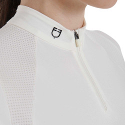 Polo de treino técnico ajustado com zíper feminino Equestro Branco