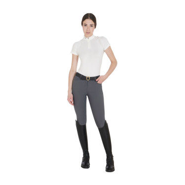 Polo de treino técnico ajustado com zíper feminino Equestro Branco