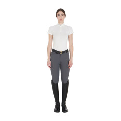 Polo de treino técnico ajustado com zíper feminino Equestro Branco