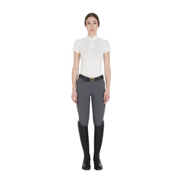 Polo de treino técnico ajustado com zíper feminino Equestro Branco