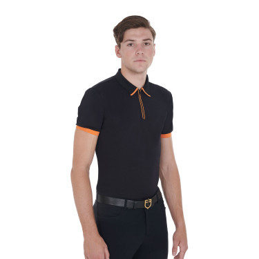 Polo de treino masculino com zíper e detalhes contrastantes Equestro Polo de treino masculino com zíper e detalhes contrastantes Equestro