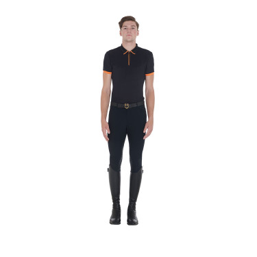 Polo de treino masculino com zíper e detalhes contrastantes Equestro Polo de treino masculino com zíper e detalhes contrastantes Equestro