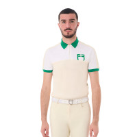 Polo de treino bicolor ajustado de manga curta com fecho éclair para homem Equestro Branco antigo / branco / verde ultramar Polo de treino bicolor ajustado de manga curta com fecho éclair para homem Equestro Branco antigo / branco / verde ultramar