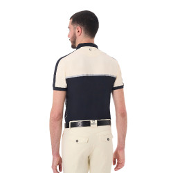 Polo de treino bicolor ajustado de manga curta com fecho éclair para homem Equestro Blazer marinho / branco antigo Azul-marinho