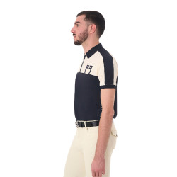 Polo de treino bicolor ajustado de manga curta com fecho éclair para homem Equestro Blazer marinho / branco antigo Azul-marinho