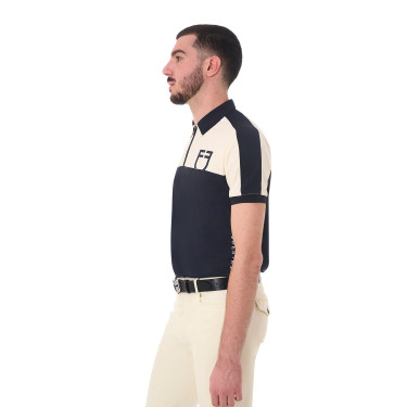 Polo de treino bicolor ajustado de manga curta com fecho éclair para homem Equestro Polo de treino bicolor ajustado de manga curta com fecho éclair para homem Equestro