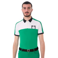 Polo de treino bicolor ajustado de manga curta com fecho éclair para homem Equestro Verde ultramar / branco