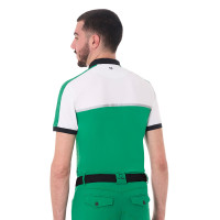Polo d'entraînement bicolore ajusté manches courtes avec fermeture éclair homme Equestro Blanc antique / blanc / vert outremer