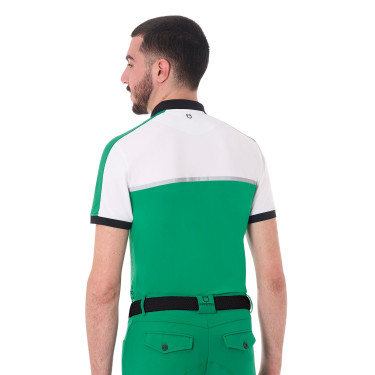 Polo de treino bicolor ajustado de manga curta com fecho éclair para homem Equestro Verde ultramar / branco Polo de treino bicolor ajustado de manga curta com fecho éclair para homem Equestro Verde ultramar / branco