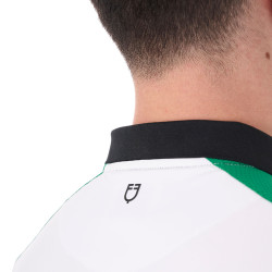 Polo de treino bicolor ajustado de manga curta com fecho éclair para homem Equestro Verde ultramar / branco Polo de treino bicolor ajustado de manga curta com fecho éclair para homem Equestro Verde ultramar / branco