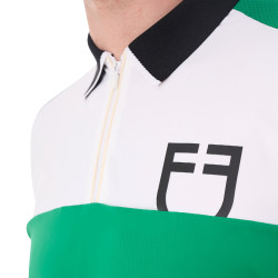 Polo de treino bicolor ajustado de manga curta com fecho éclair para homem Equestro Verde ultramar / branco Polo de treino bicolor ajustado de manga curta com fecho éclair para homem Equestro Verde ultramar / branco