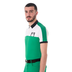 Polo de treino bicolor ajustado de manga curta com fecho éclair para homem Equestro Verde ultramar / branco Polo de treino bicolor ajustado de manga curta com fecho éclair para homem Equestro Verde ultramar / branco