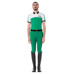 Polo de treino bicolor ajustado de manga curta com fecho éclair para homem Equestro Verde ultramar / branco Polo de treino bicolor ajustado de manga curta com fecho éclair para homem Equestro Verde ultramar / branco
