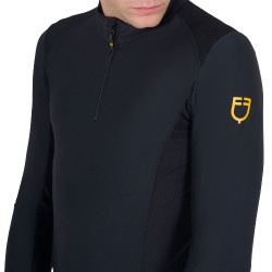 Polo de treino ajustado de mangas compridas masculino Equestro Preto