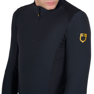 Polo de treino ajustado de mangas compridas masculino Equestro Preto