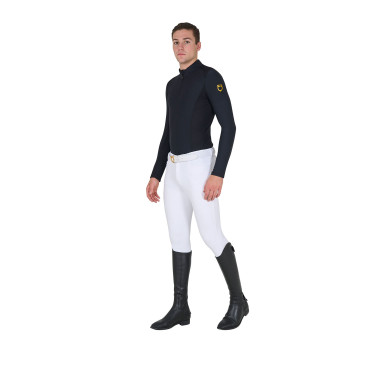 Polo de treino ajustado de mangas compridas masculino Equestro Preto