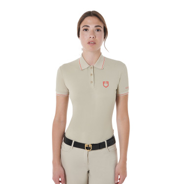 Polo de treino ajustado em tecido respirável feminino Equestro Polo de treino ajustado em tecido respirável feminino Equestro