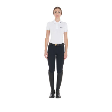Polo de treino ajustado em tecido respirável feminino Equestro Polo de treino ajustado em tecido respirável feminino Equestro
