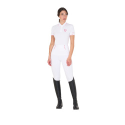 Polo de treino ajustado em tecido respirável feminino Equestro Branco / madressilva