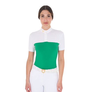 Polo ajustado em tecido técnico e mesh de manga curta feminino Equestro