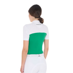 Polo ajustado em tecido técnico e mesh de manga curta feminino Equestro Verde ultramarino