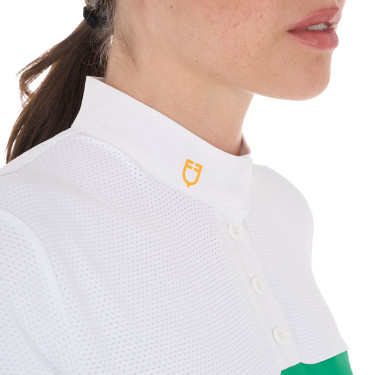 Polo ajustado em tecido técnico e mesh de manga curta feminino Equestro Polo ajustado em tecido técnico e mesh de manga curta feminino Equestro