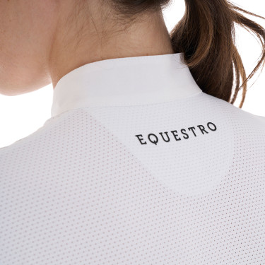 Polo ajustado em tecido técnico e mesh de manga curta feminino Equestro Polo ajustado em tecido técnico e mesh de manga curta feminino Equestro