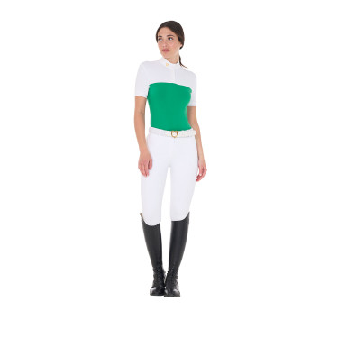 Polo ajustado em tecido técnico e mesh de manga curta feminino Equestro Polo ajustado em tecido técnico e mesh de manga curta feminino Equestro