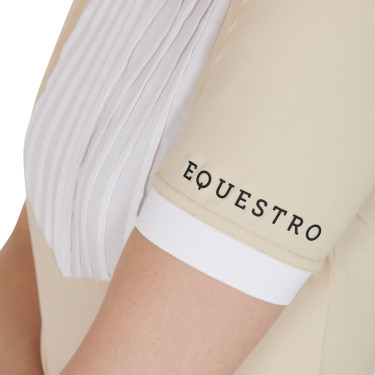 Polo ajustado em algodão plissado de manga curta feminino Equestro Polo ajustado em algodão plissado de manga curta feminino Equestro