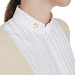 Polo ajustado em algodão plissado de manga curta feminino Equestro Bege