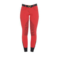 Calça feminina com grip no joelho em tecido técnico Xeni Equestro Vermelho