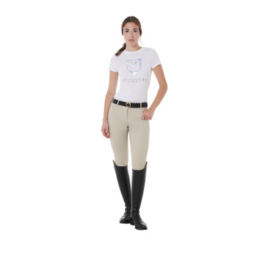 Calça feminina com grip integral Aria em tecido técnico Equestro Oxford bronzeado Rosa