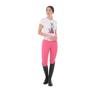 Calça feminina com grip integral Aria em tecido técnico Equestro Madressilva Rosa