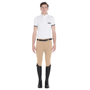 Calça ajustada com grip masculina com logotipo Caspar Equestro Incenso Bege