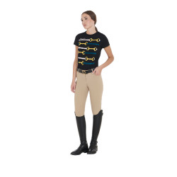 Calça justa com grip feminina com logotipo Zenda Equestro Incenso Bege