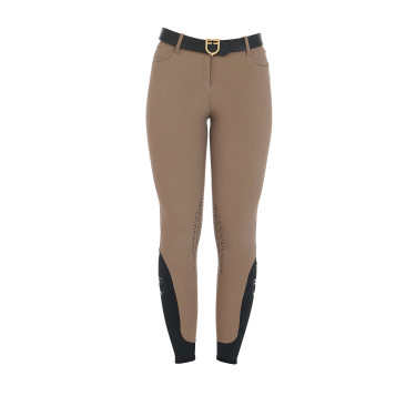 Calça justa com grip feminina com logotipo Zenda Equestro Noz Castanho