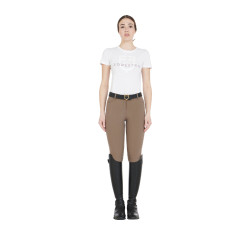 Calça justa com grip feminina com logotipo Zenda Equestro Noz Castanho