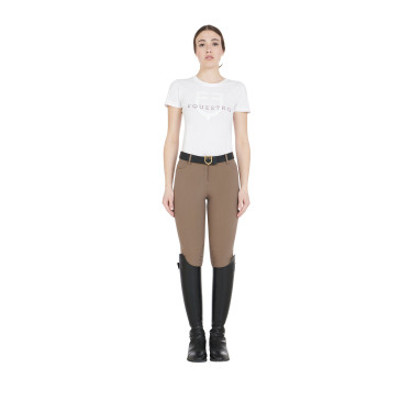 Calça justa com grip feminina com logotipo Zenda Equestro Noz Castanho