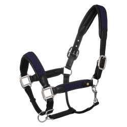 Caveção de couro com inserções de nylon trançado Equestro Preto / azul-marinho
