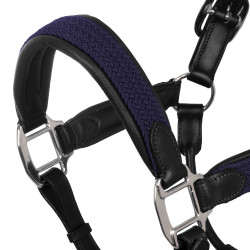 Caveção de couro com inserções de nylon trançado Equestro Preto / azul-marinho