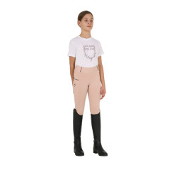 Legging justo para menina com grip e logótipo Equestro Camafeu rosa