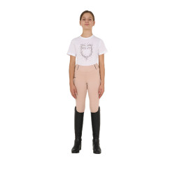 Legging justo para menina com grip e logótipo Equestro Camafeu rosa