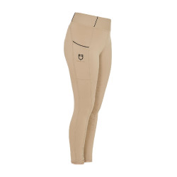 Legging justo para menina com grip e logótipo Equestro Incenso Bege