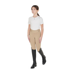 Legging justo para menina com grip e logótipo Equestro Incenso Bege