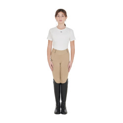 Legging justo para menina com grip e logótipo Equestro Incenso Bege