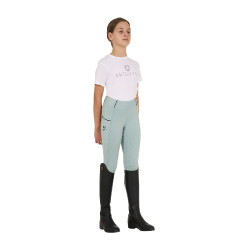 Legging justo para menina com grip e logótipo Equestro Névoa cinza Azul