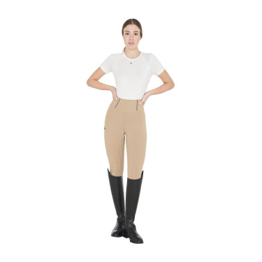 Legging justo feminino com grip completo Classic Equestro Incenso Bege