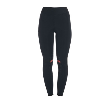 Legging justo em tecido técnico elástico feminino Kao Equestro Preto / vermelho