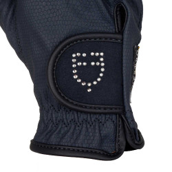 Luvas femininas em tecido técnico macio com logotipo em strass Equestro Marinho Azul-marinho